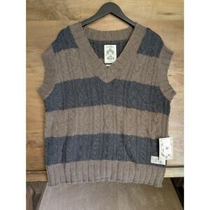 RVCA Chefs Kiss Sweater Vest Womens S Black Gray Striped Cable Knit V-Neck NWT